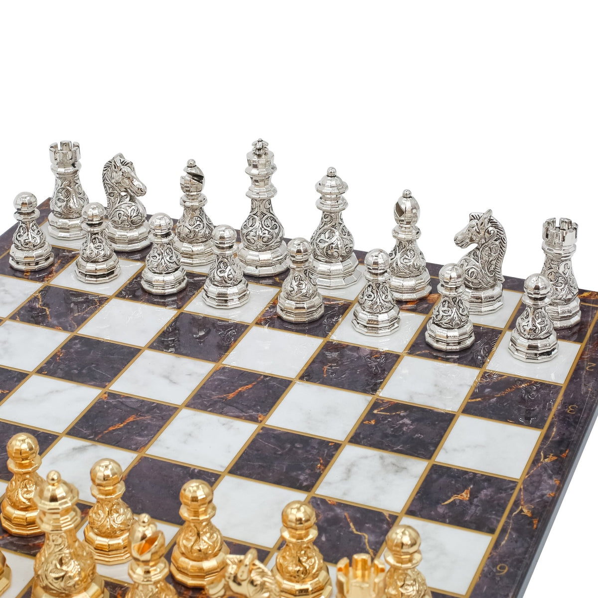 Crystal Baroque Metal Chess Set | Gold - Silver | Wooden Chess Board 37CM (15") - Cooper Chess