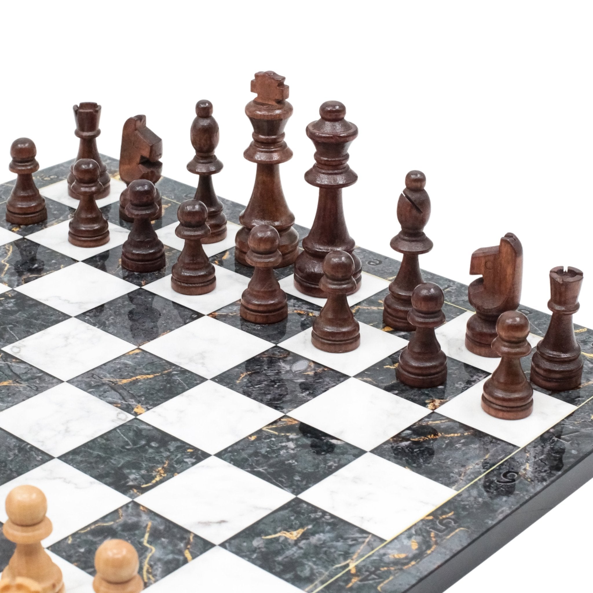 Grey Marble Look Wooden Chess Set with Wooden Chess Pieces - Cooper Chess