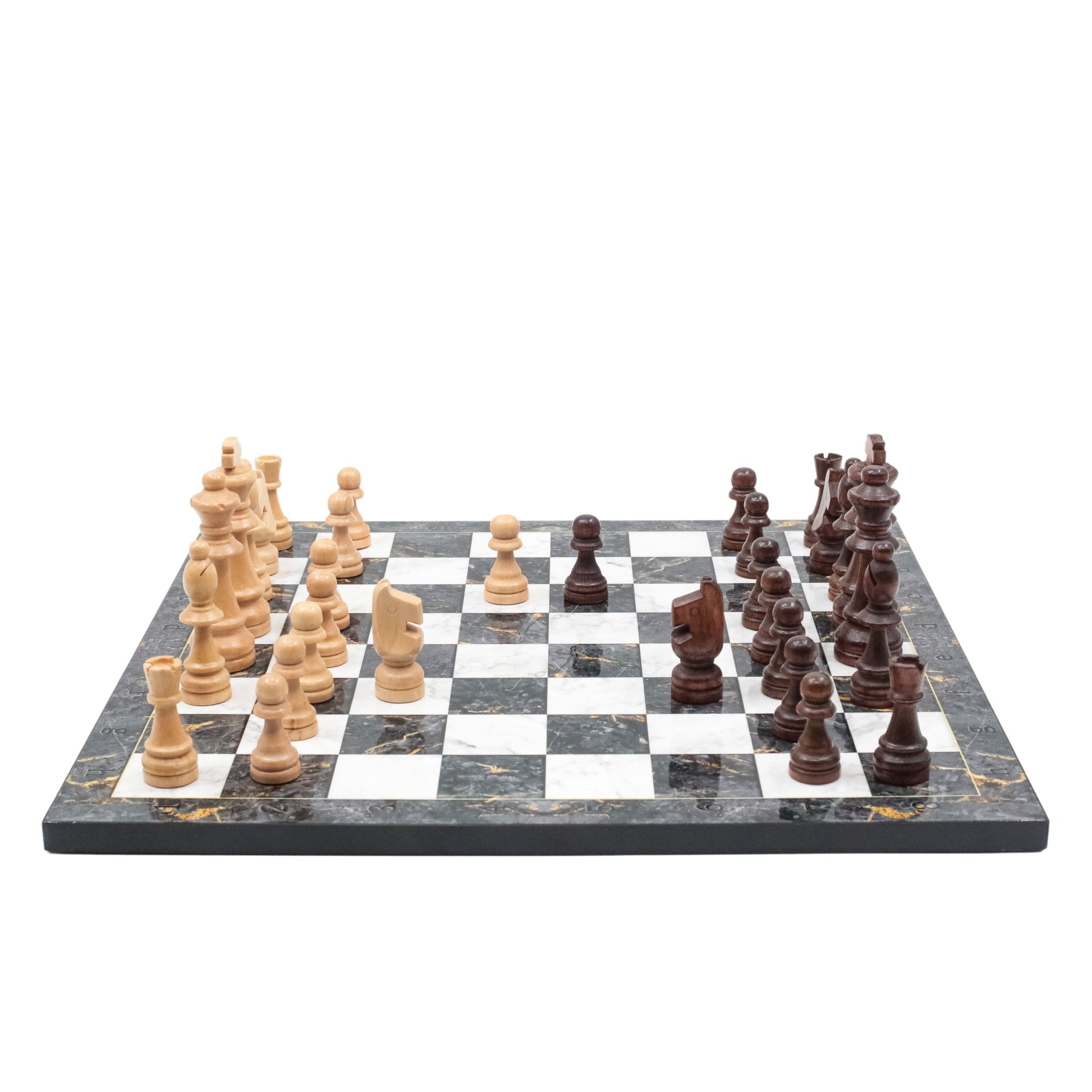 Grey Marble Look Wooden Chess Set with Wooden Chess Pieces - Cooper Chess