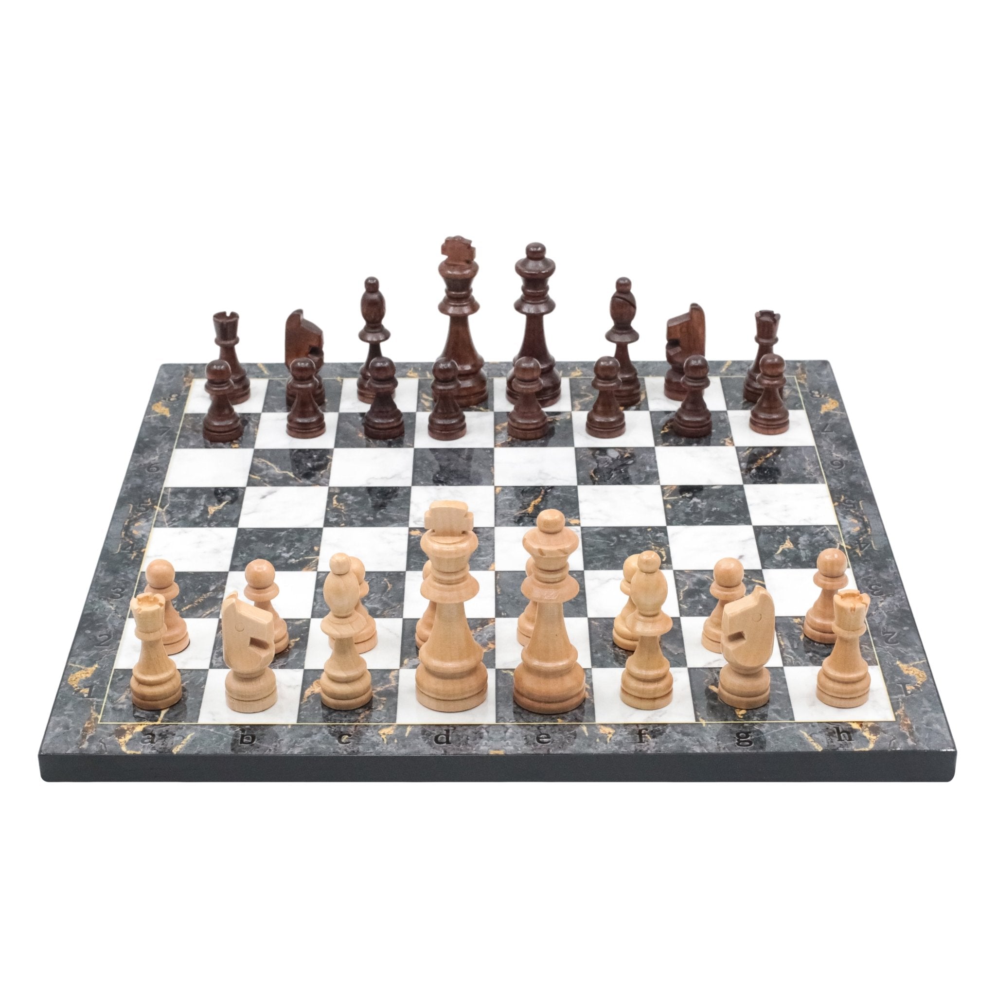 Grey Marble Look Wooden Chess Set with Wooden Chess Pieces - Cooper Chess