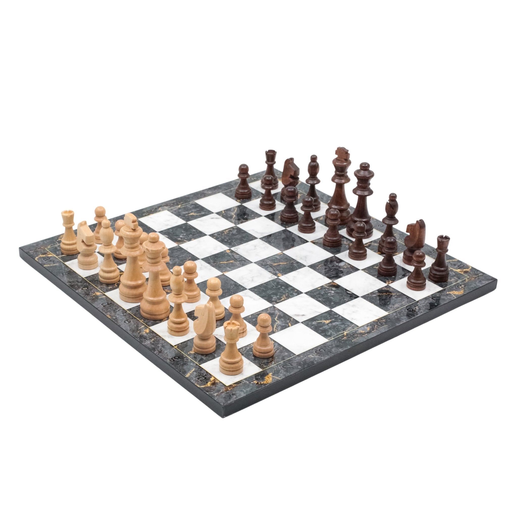 Grey Marble Look Wooden Chess Set with Wooden Chess Pieces - Cooper Chess