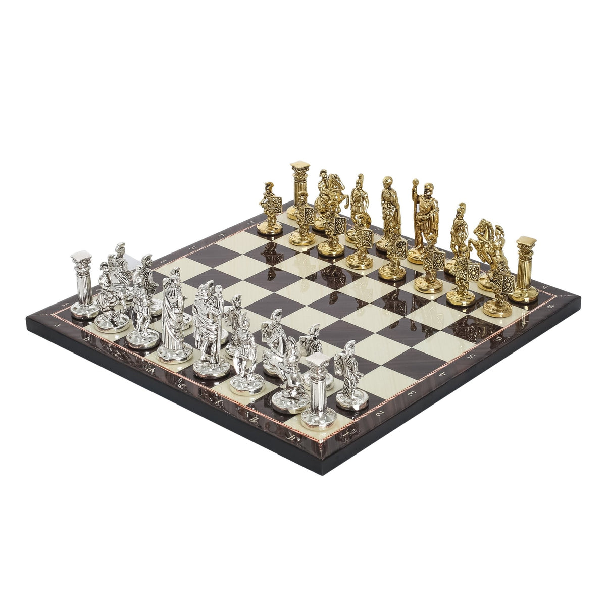 Roman Empire Caesar Metal Chess Set | Wooden Chess Board 30CM (12") | Model 2 - Cooper Chess