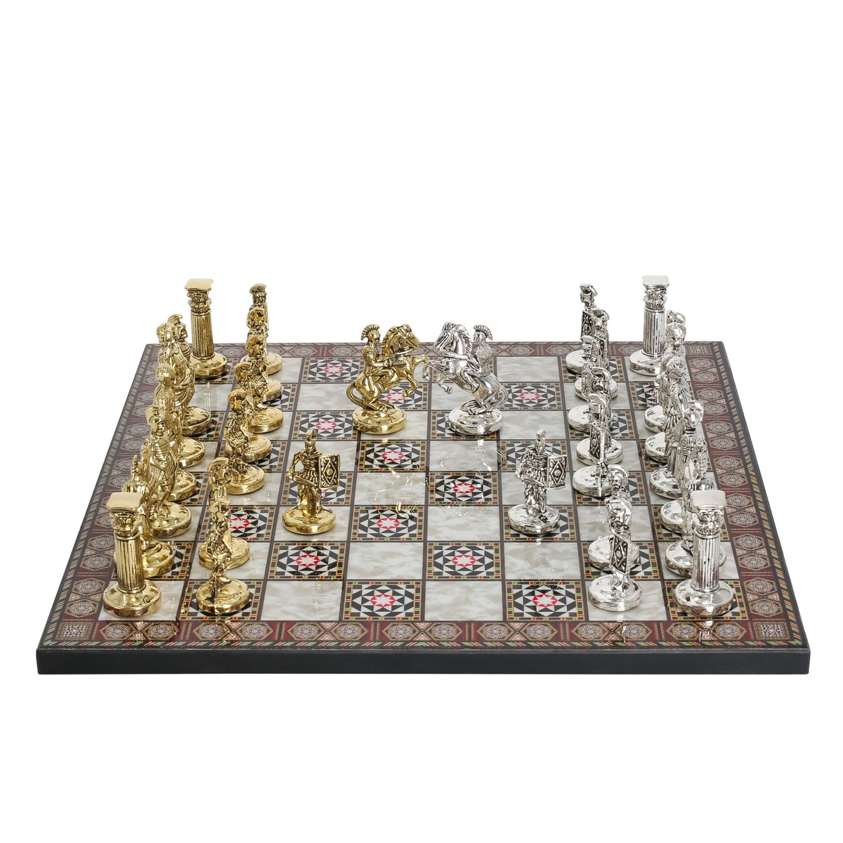 Roman Empire Caesar Metal Chess Set | Wooden Chess Board 30CM (12") | Model 2 - Cooper Chess