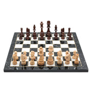 Black Marble Look Wooden Chess Set with Wooden Chess Pieces - Cooper Chess
