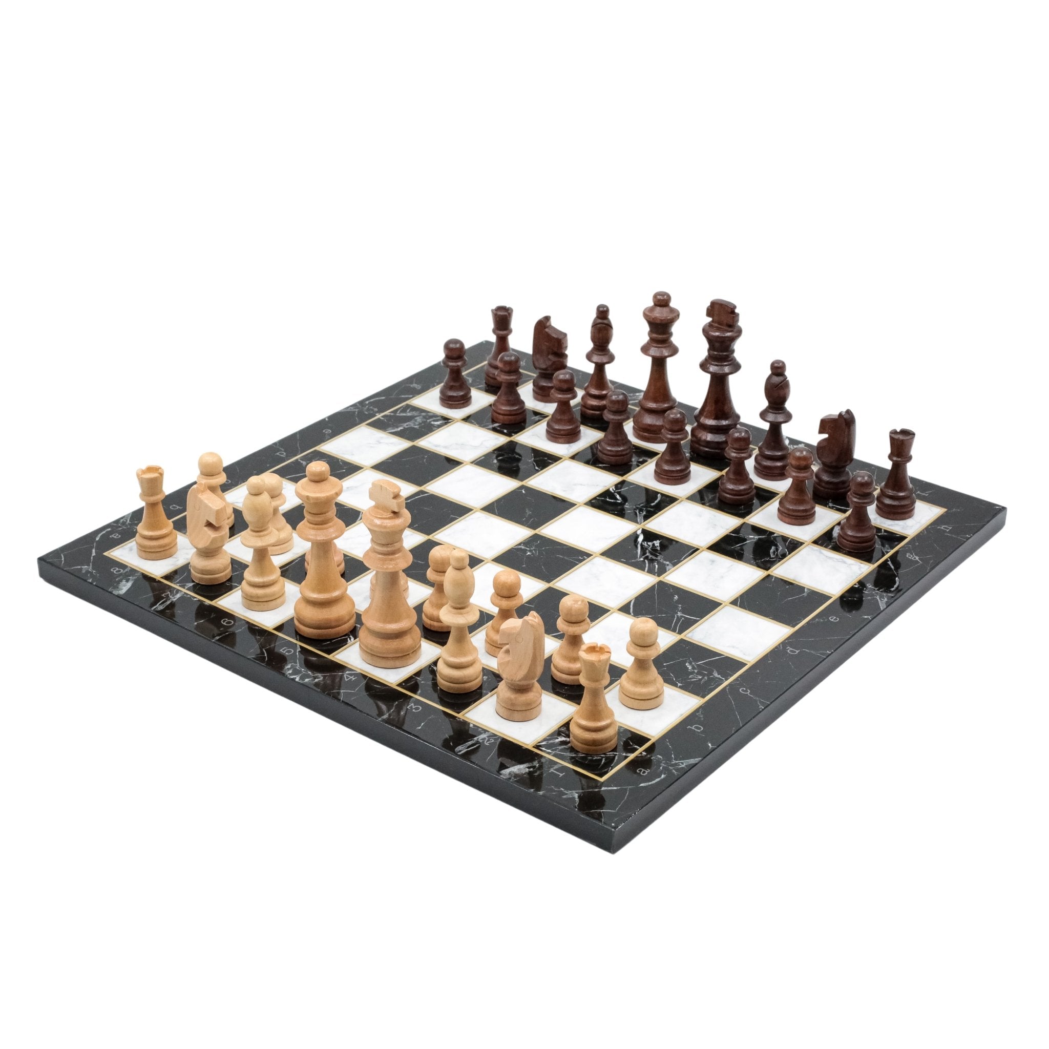 Black Marble Look Wooden Chess Set with Wooden Chess Pieces - Cooper Chess