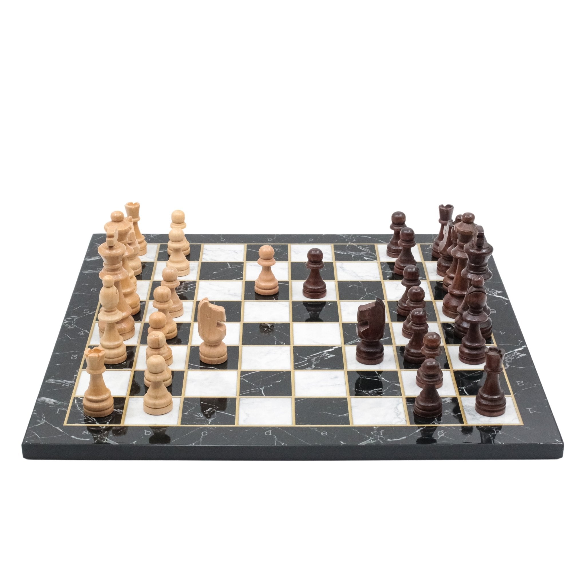 Black Marble Look Wooden Chess Set with Wooden Chess Pieces - Cooper Chess