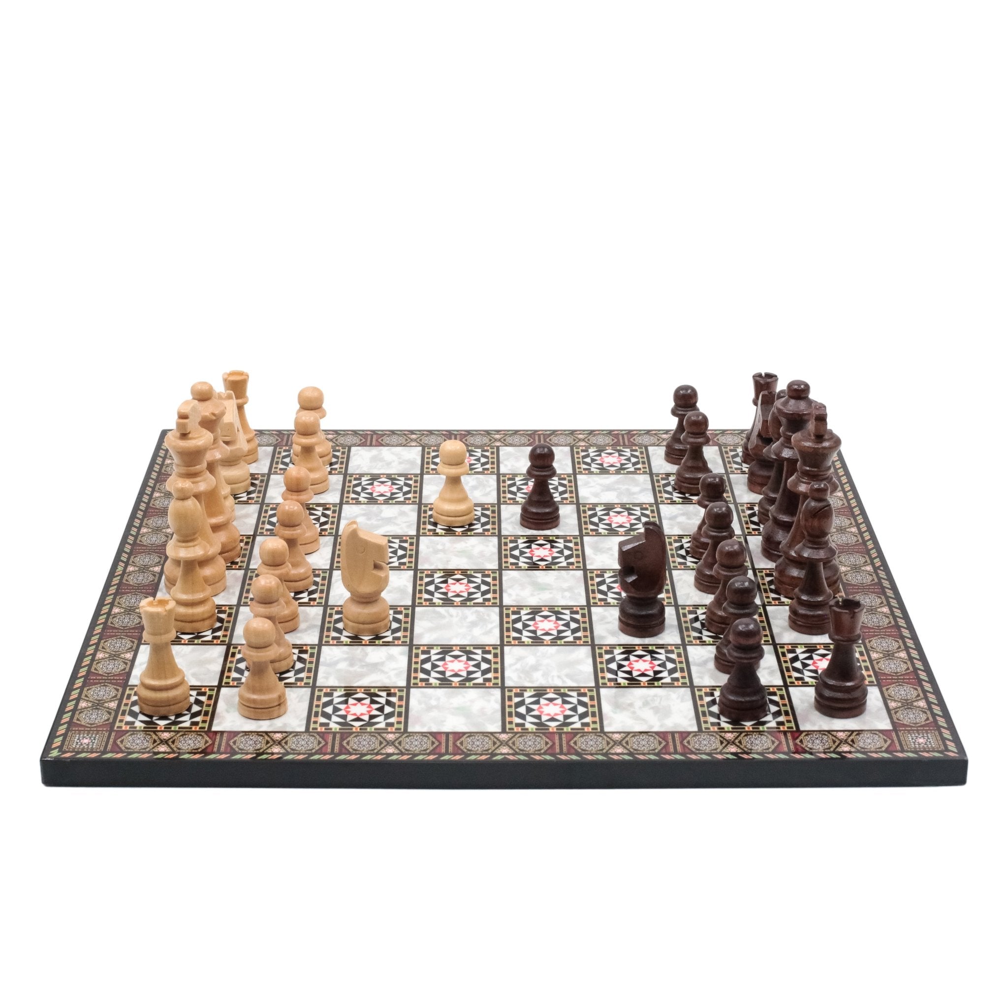 Mosaic Look Wooden Chess Set with Wooden Chess Pieces - Cooper Chess