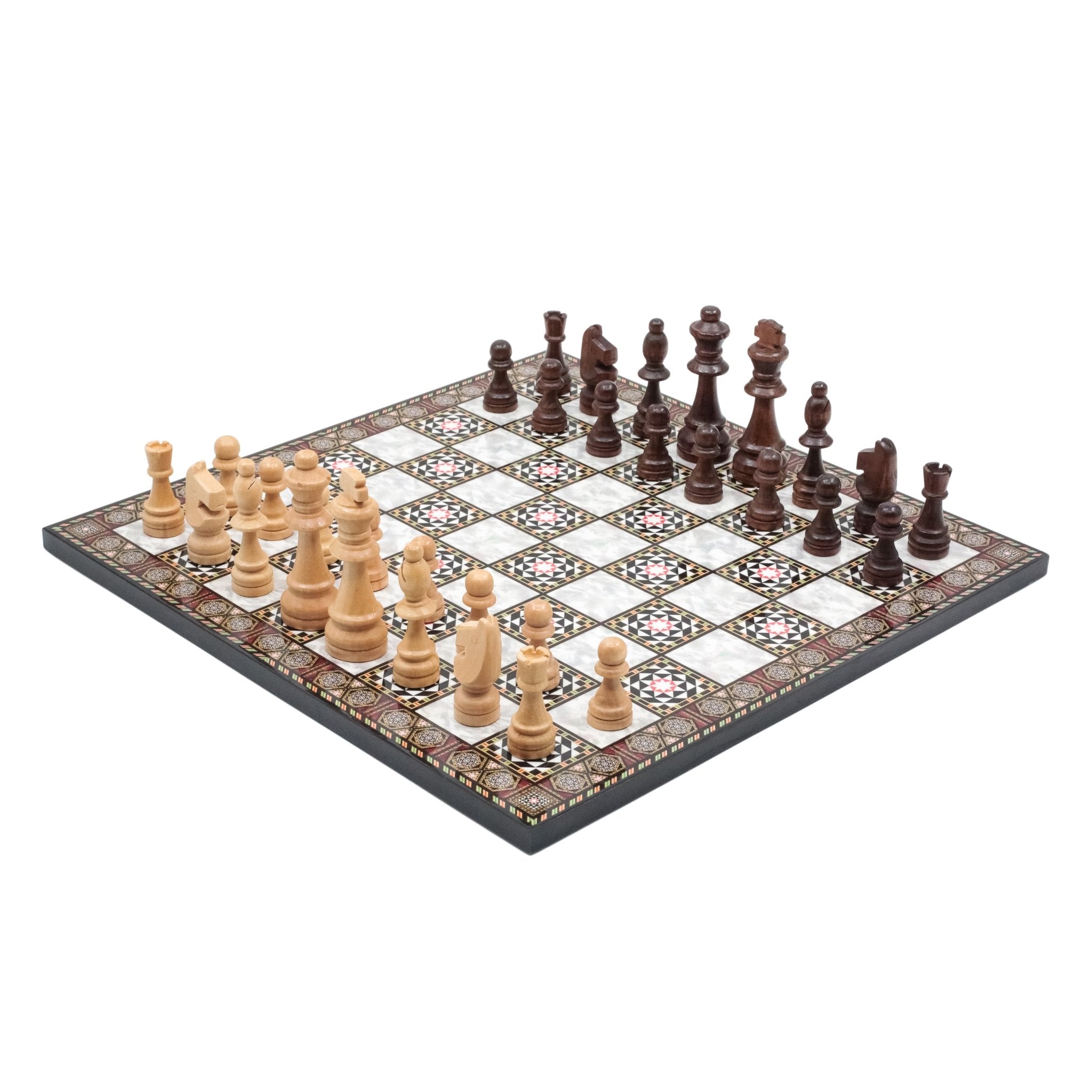 Mosaic Look Wooden Chess Set with Wooden Chess Pieces - Cooper Chess