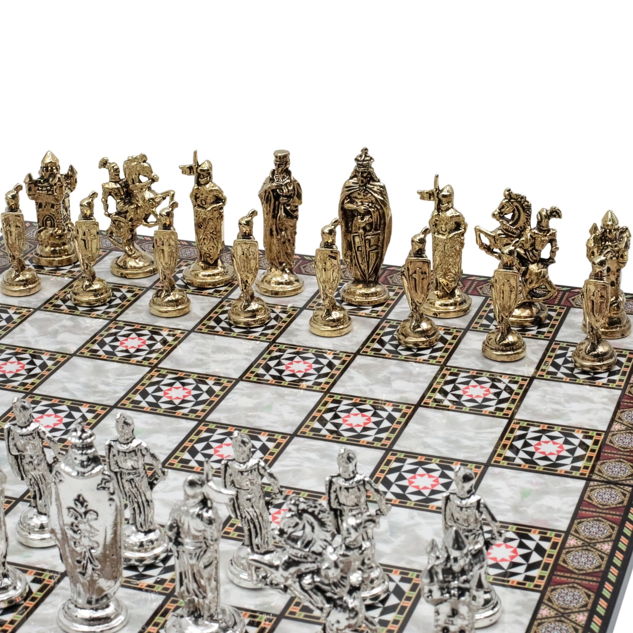 British Metal Chess Set | 44 cm (17 inch) Wooden Chess Board | Historical Themed - Cooper Chess