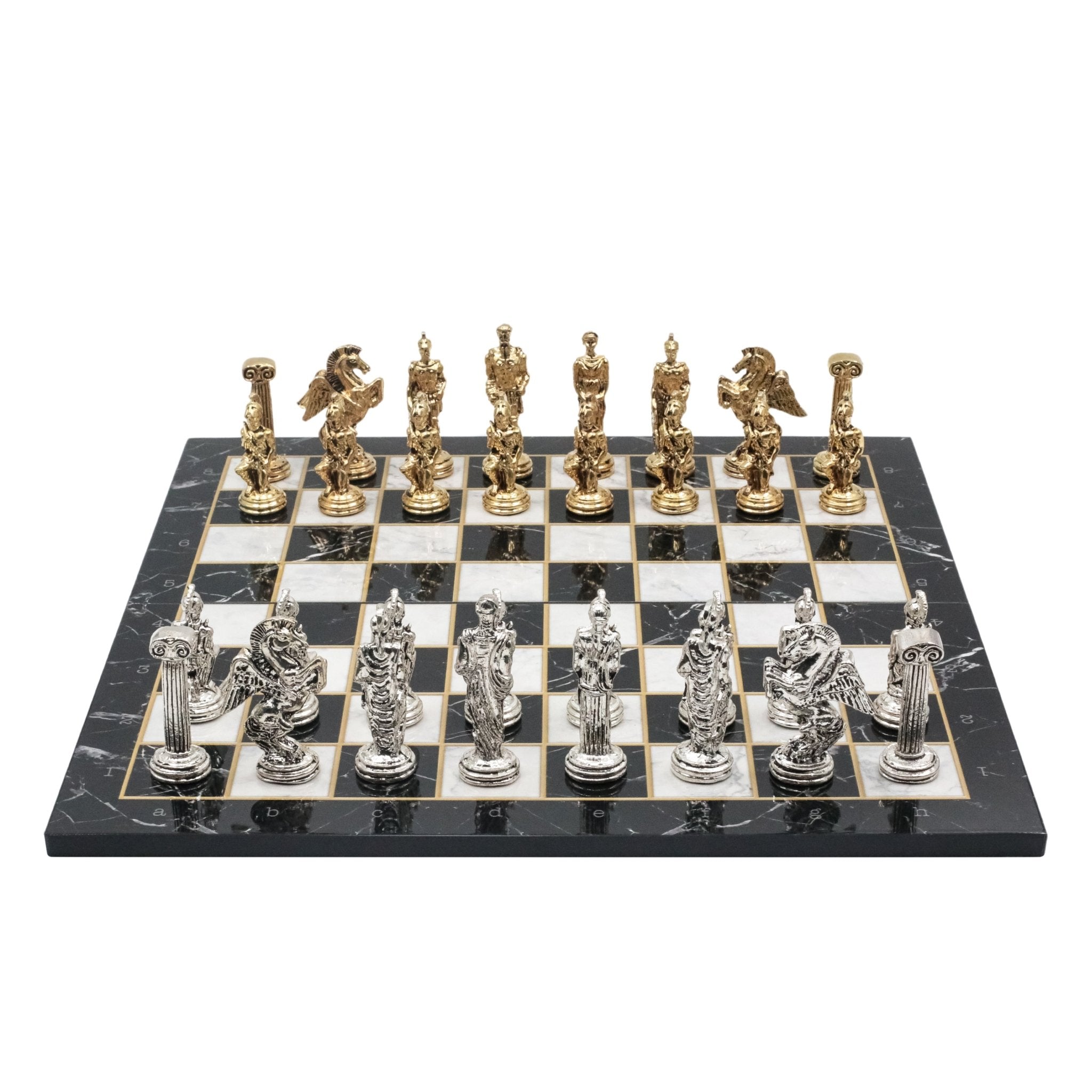 Greek Mythology Pegasus Metal Chess Set | Wooden Chess Board 44CM (17") with Die Cast Metal Stands - Cooper Chess