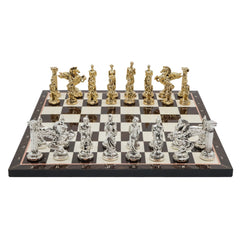 Greek Mythology Pegasus Metal Chess Set | Wooden Chess Board 44CM (17") with Die Cast Metal Stands - Cooper Chess