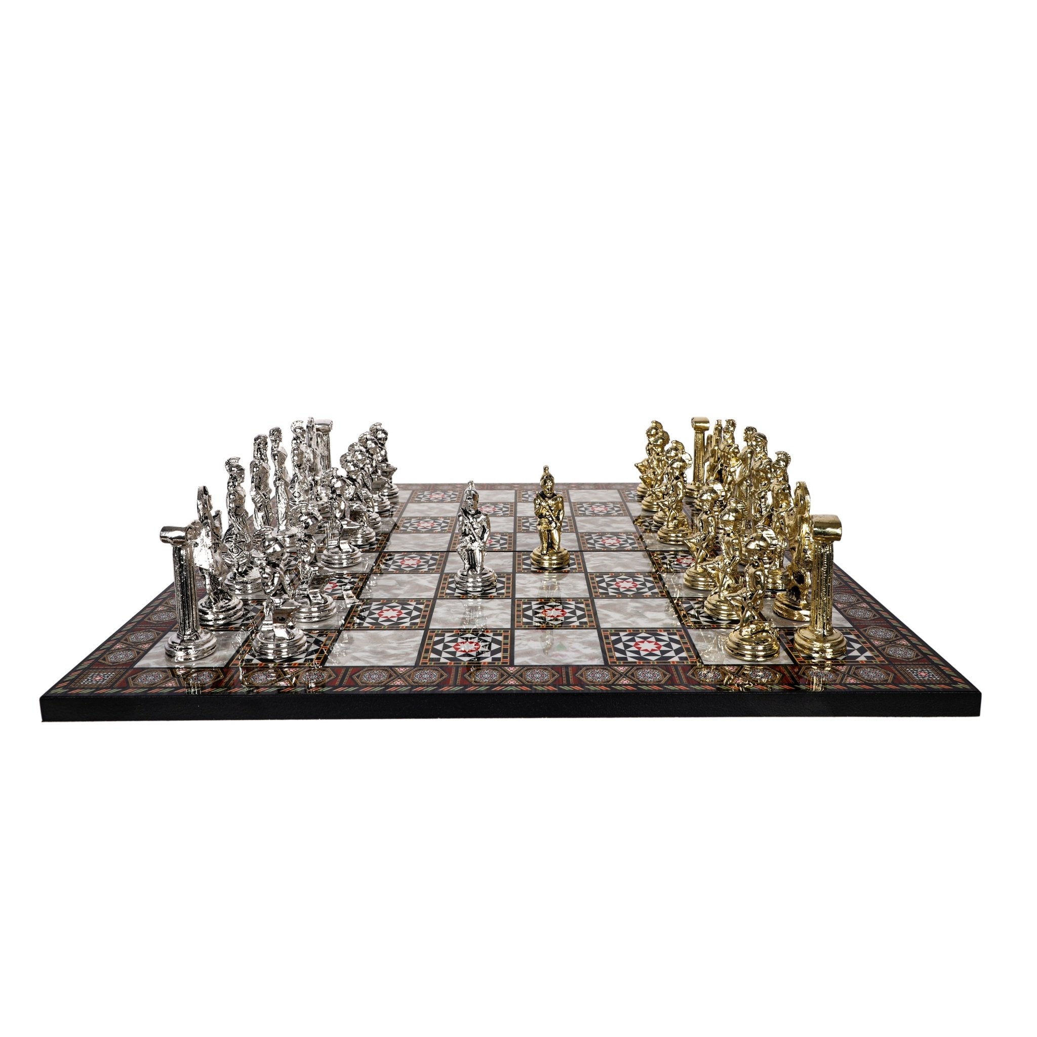 Greek Mythology Pegasus Metal Chess Set | Wooden Chess Board 44CM (17") - Cooper Chess