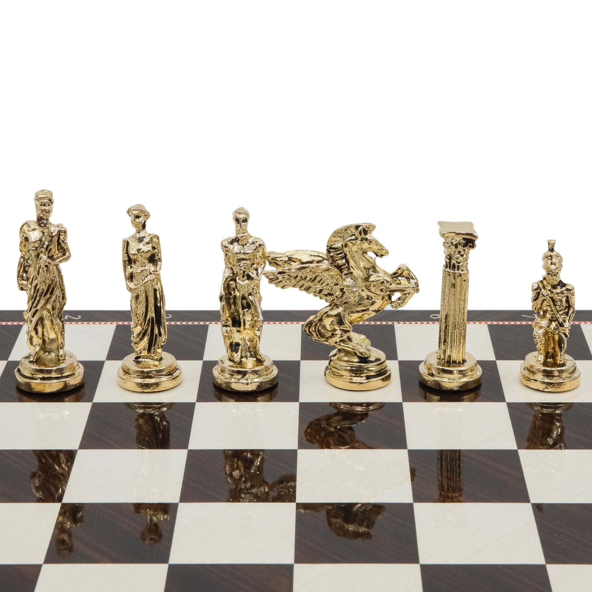 Greek Mythology Pegasus Metal Chess Set | Wooden Chess Board 44CM (17") with Die Cast Metal Stands - Cooper Chess