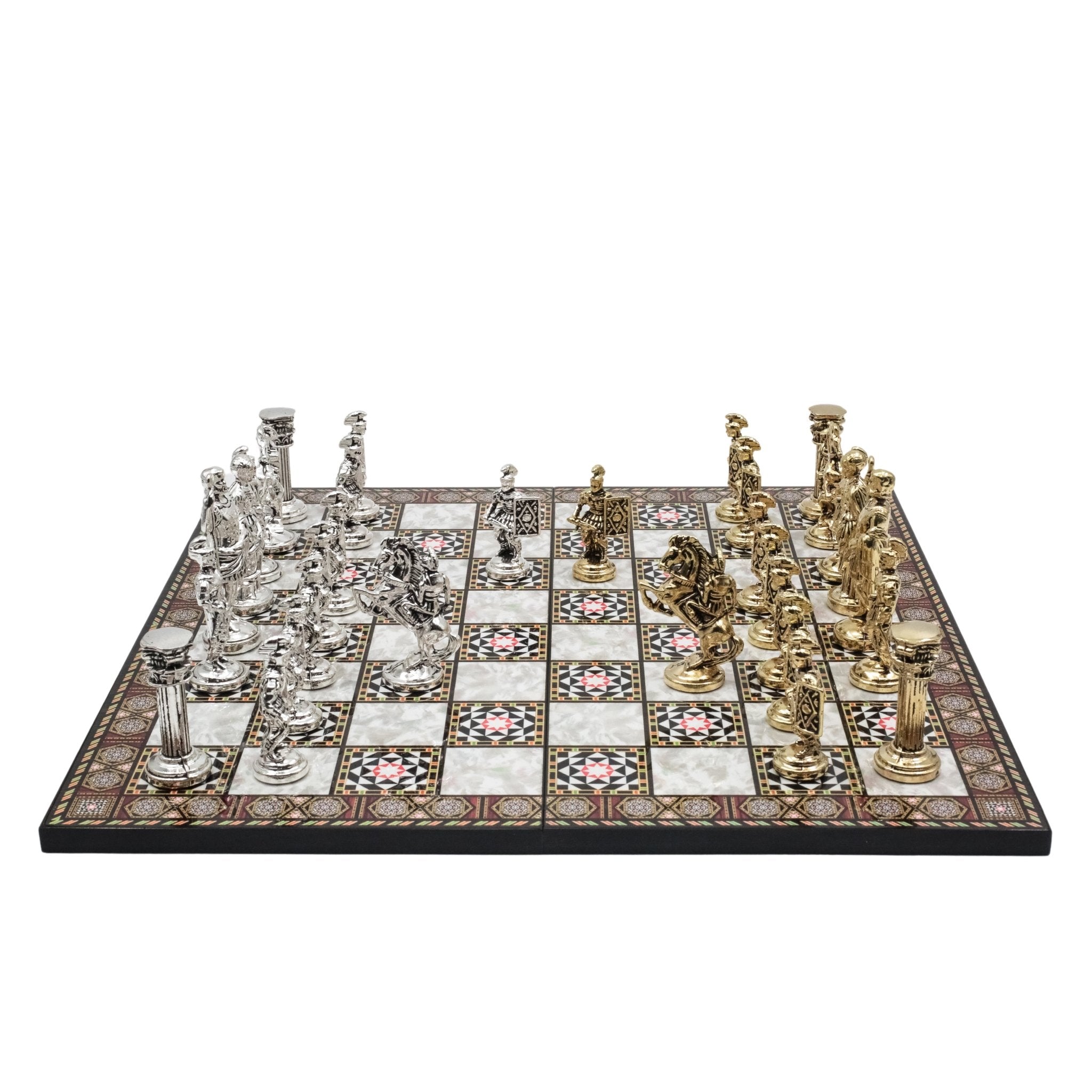 Roman Empire Ceasar Chess Set | Wooden Chess Board 44CM (17") with Die Cast Metal Chessmen - Cooper Chess