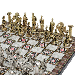 Greek Mythology Pegasus Metal Chess Set | Wooden Chess Board 44CM (17") with Die Cast Metal Stands - Cooper Chess