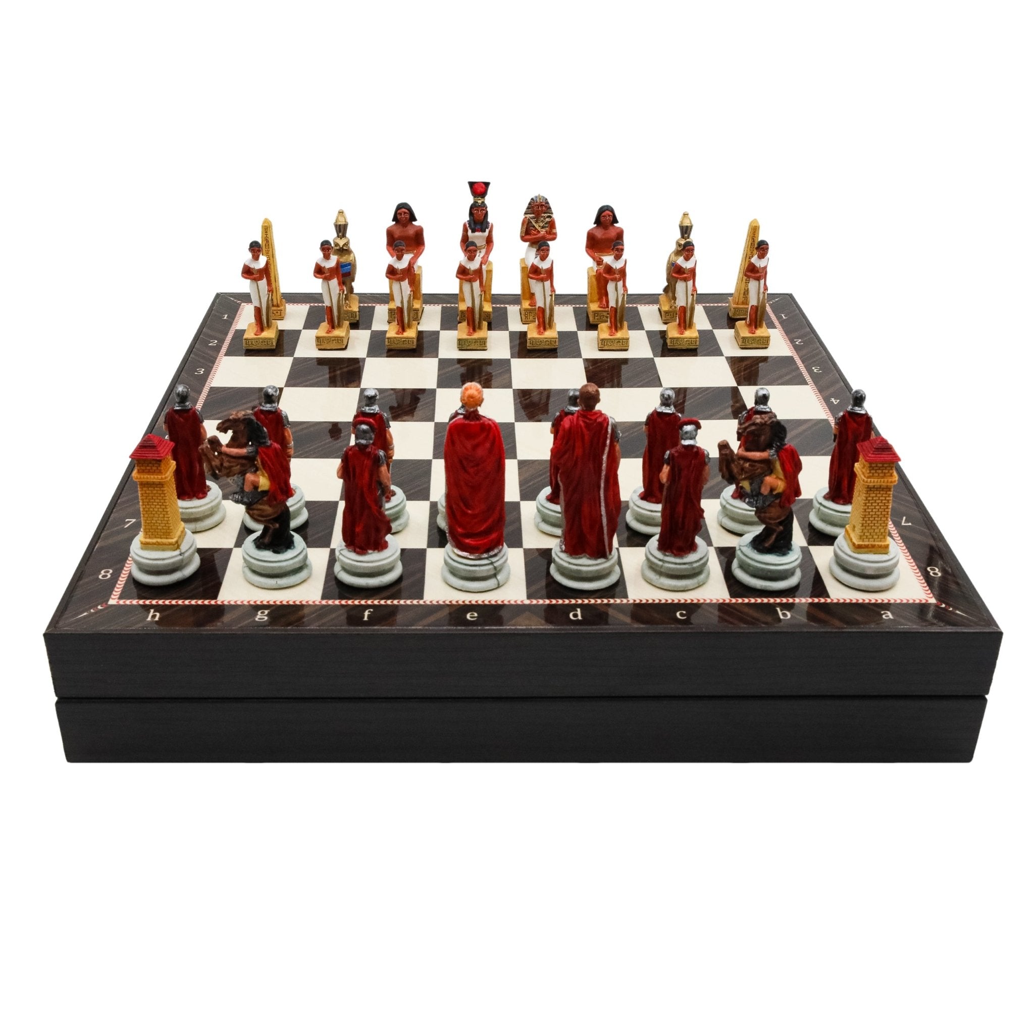 Storage Chess Set with Hand - painted Egyptian vs Roman Figures (White Colour) | 37 CM (15") Storage Chess Board | Nile War Egyptian vs Roman Themed Figures - Cooper Chess