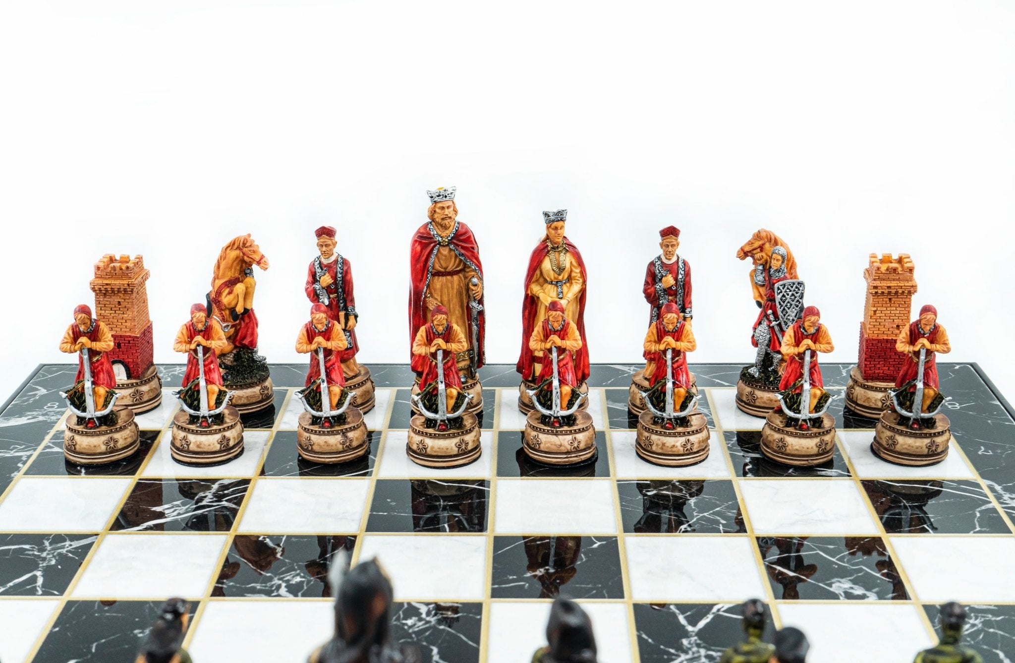 Storage Chess Set with Hand - painted Camelot King Arthur Figures | 37 CM (15") Storage Chess Board | British English Themed Figures - Cooper Chess