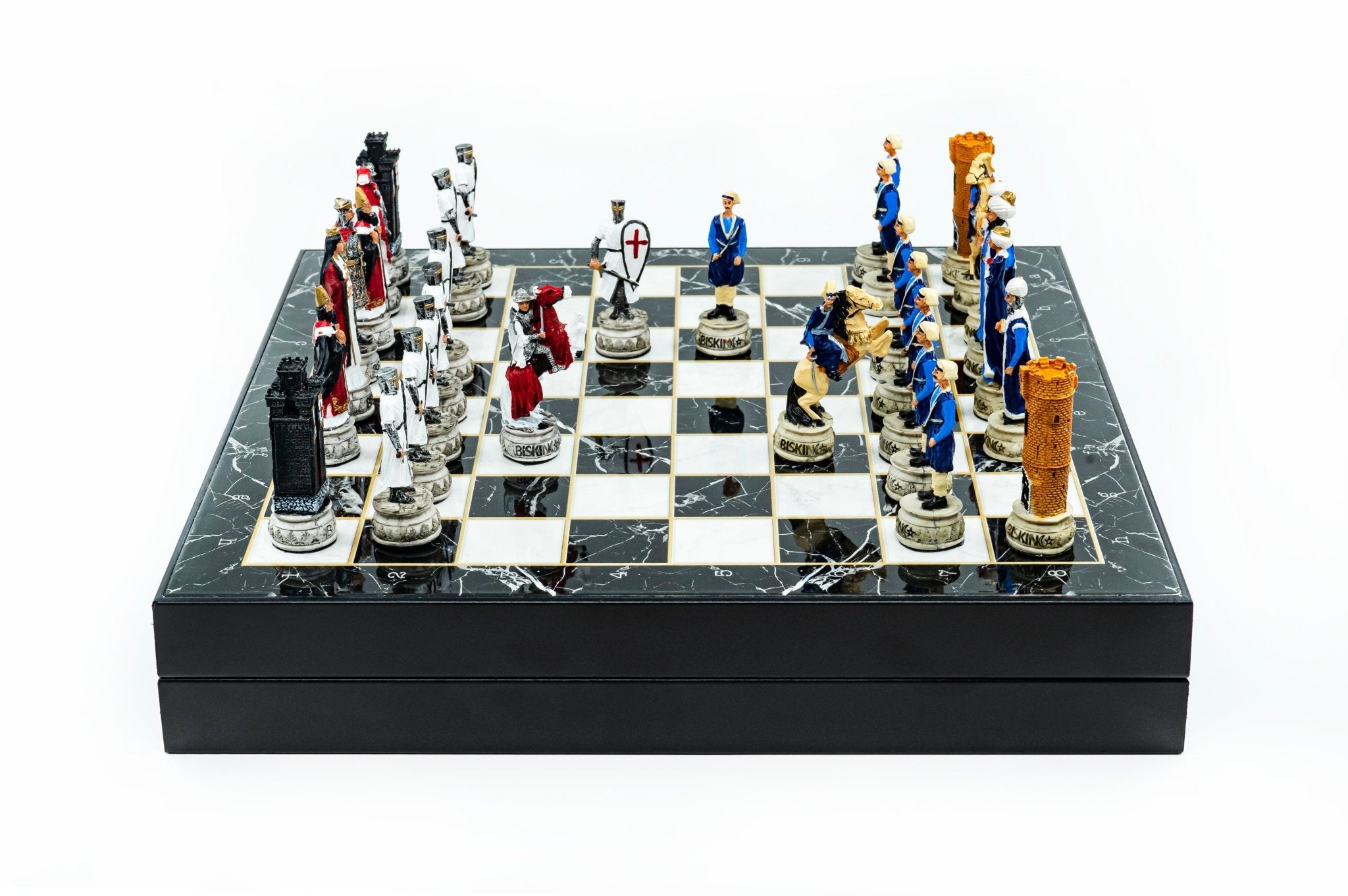 Storage Chess Set with Hand - painted Ottoman Empire vs Crusaders Figures (White Colour) | 37 CM (15") Storage Chess Board | Ottoman & Crusaders Themed Figures - Cooper Chess