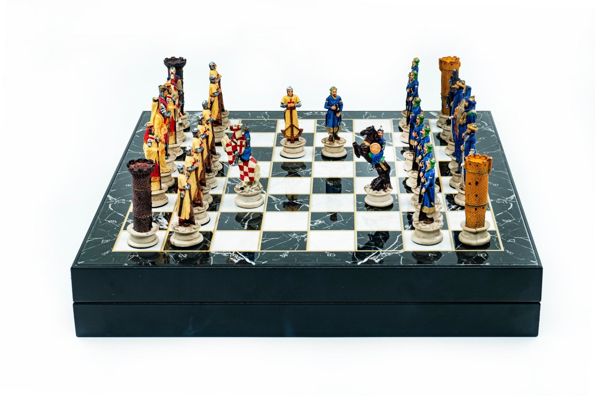 Storage Chess Set with Hand - painted Arabs King Saladin vs Crusaders Figures | 37 CM (15") Storage Chess Board | Arabs & Crusaders Themed Figures - Cooper Chess