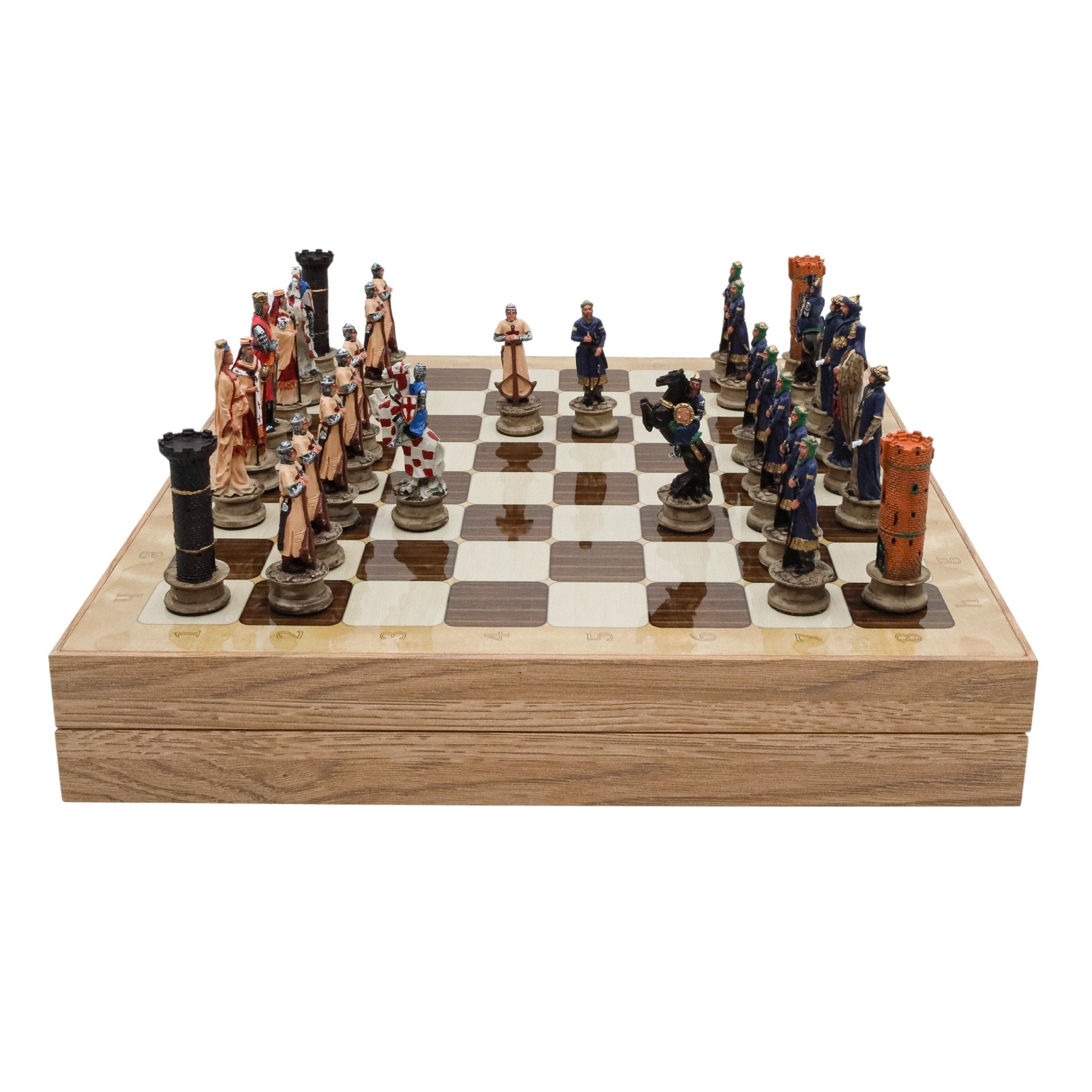 Storage Chess Set with Hand - painted Arabs King Saladin vs Crusaders Figures | 37 CM (15") Storage Chess Board | Arabs & Crusaders Themed Figures - Cooper Chess