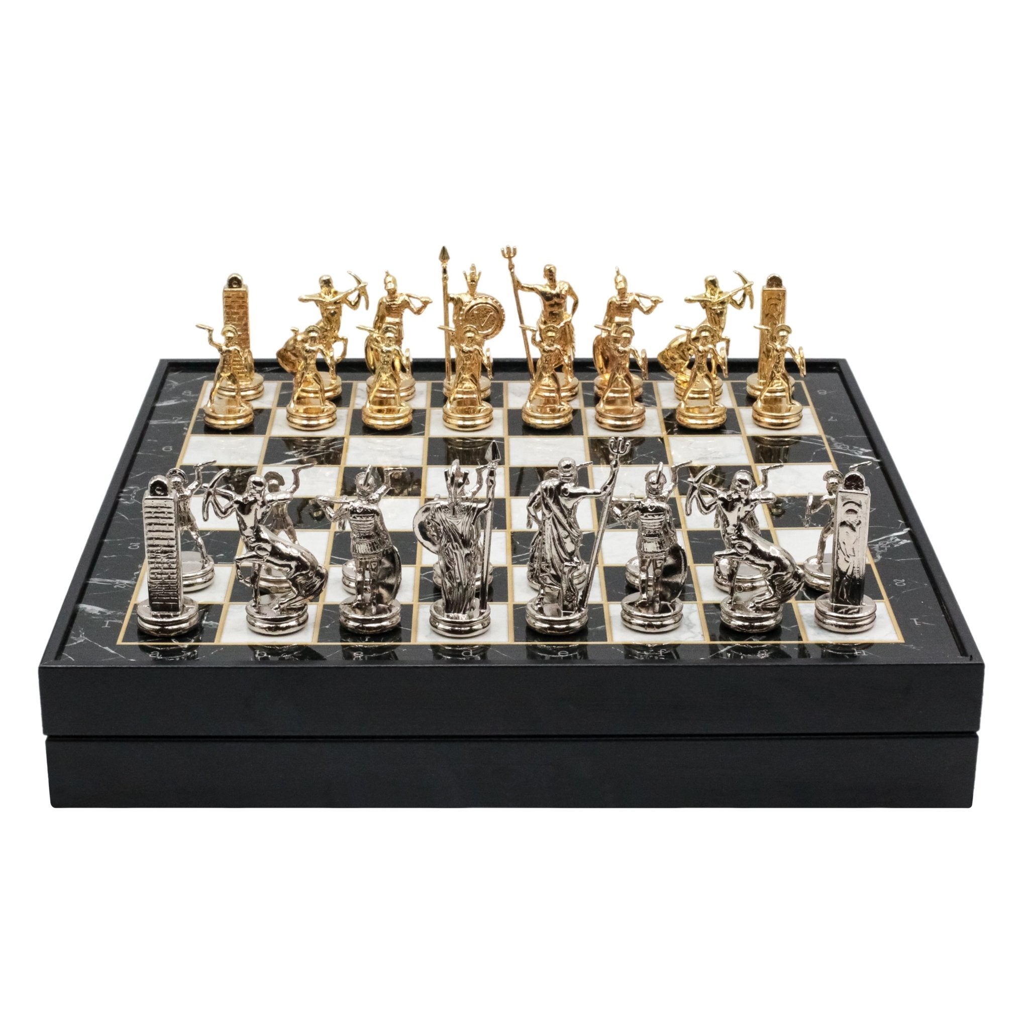 Storage Chess Set with Die Cast Metal Greek Poseidon Chessmen | 37 CM (15") Storage Chess Board | Mythology Themed Figures - Cooper Chess