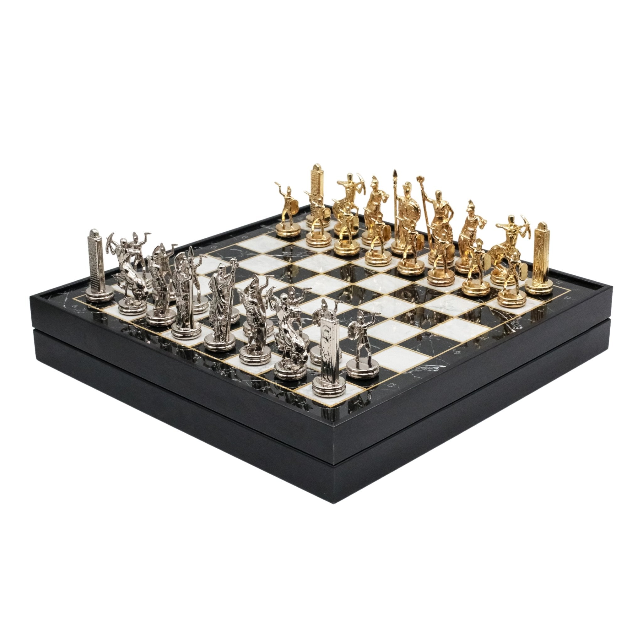 Storage Chess Set with Die Cast Metal Greek Poseidon Chessmen | 37 CM (15") Storage Chess Board | Mythology Themed Figures - Cooper Chess