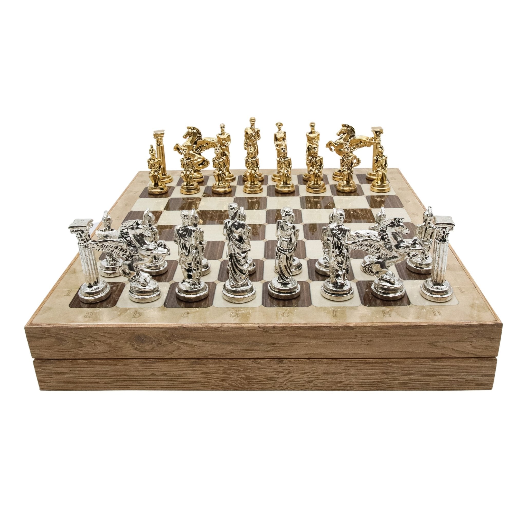 Storage Chess Set with Die Cast Metal Mythology Pegasus Chessmen | 37 CM (15") Storage Chess Board | Greek Pegasus Themed Figures - Cooper Chess