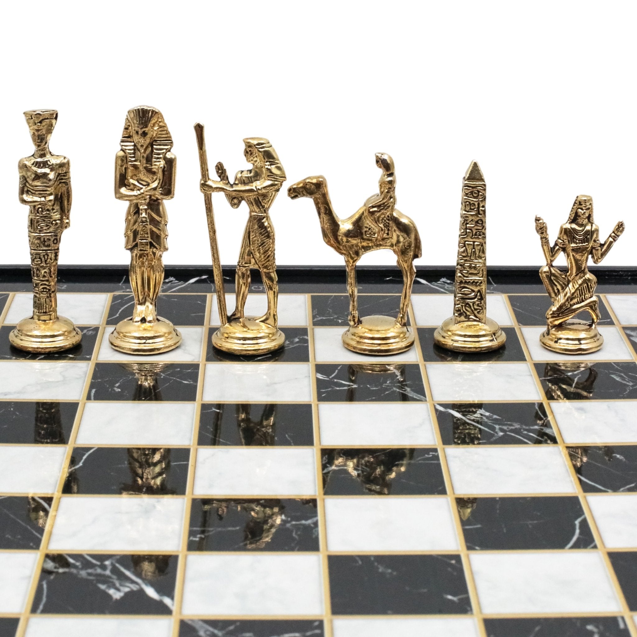 Storage Chess Set with Die Cast Metal Egyptian Cleopatra Chessmen | 37 CM (15") Storage Chess Board | Egypt Cleopatra Themed Figures - Cooper Chess