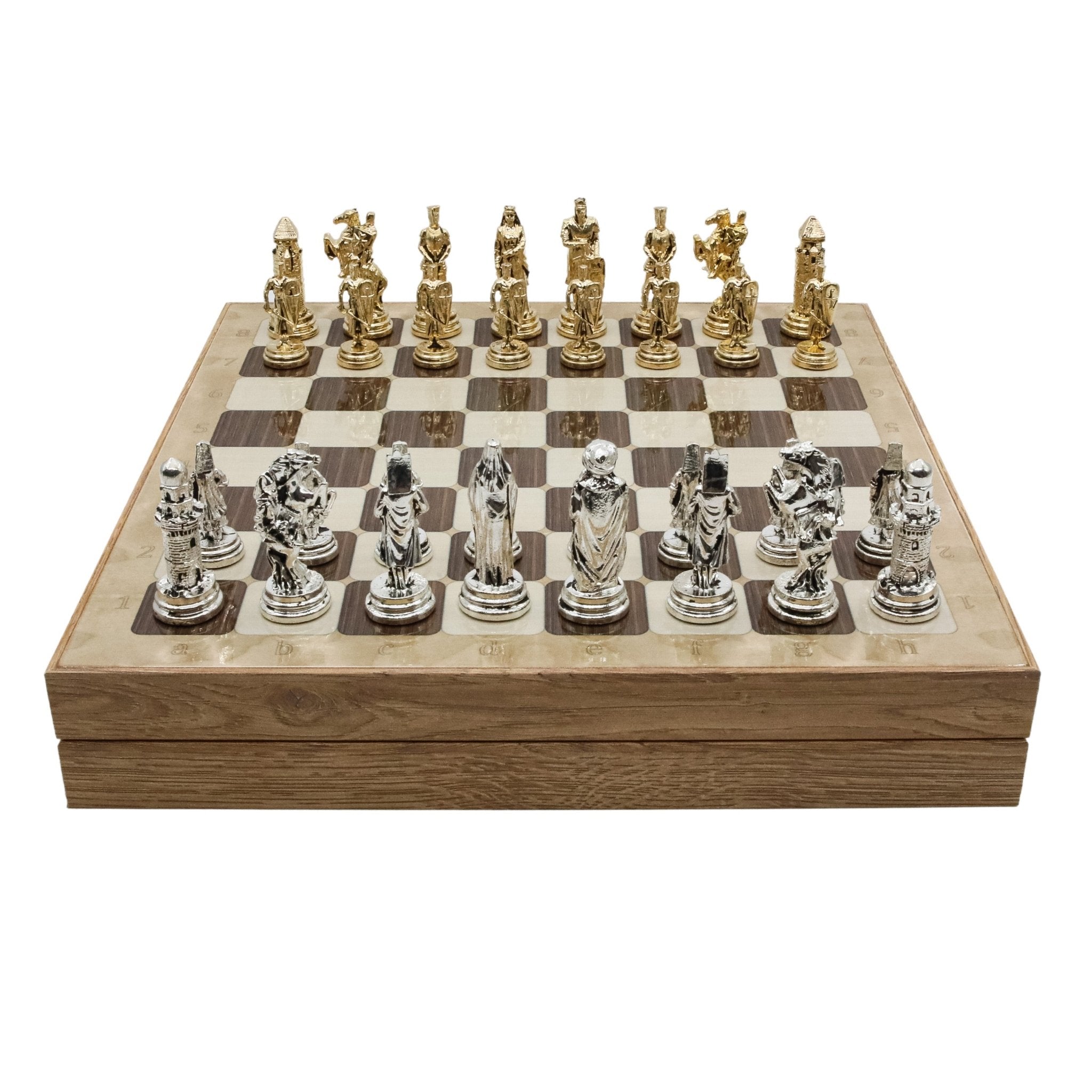 Storage Chess Set with Die Cast Metal Crusaders vs Ottoman Empire Chessmen | 37 CM (15") Storage Chess Board | Historical Themed Figures - Cooper Chess