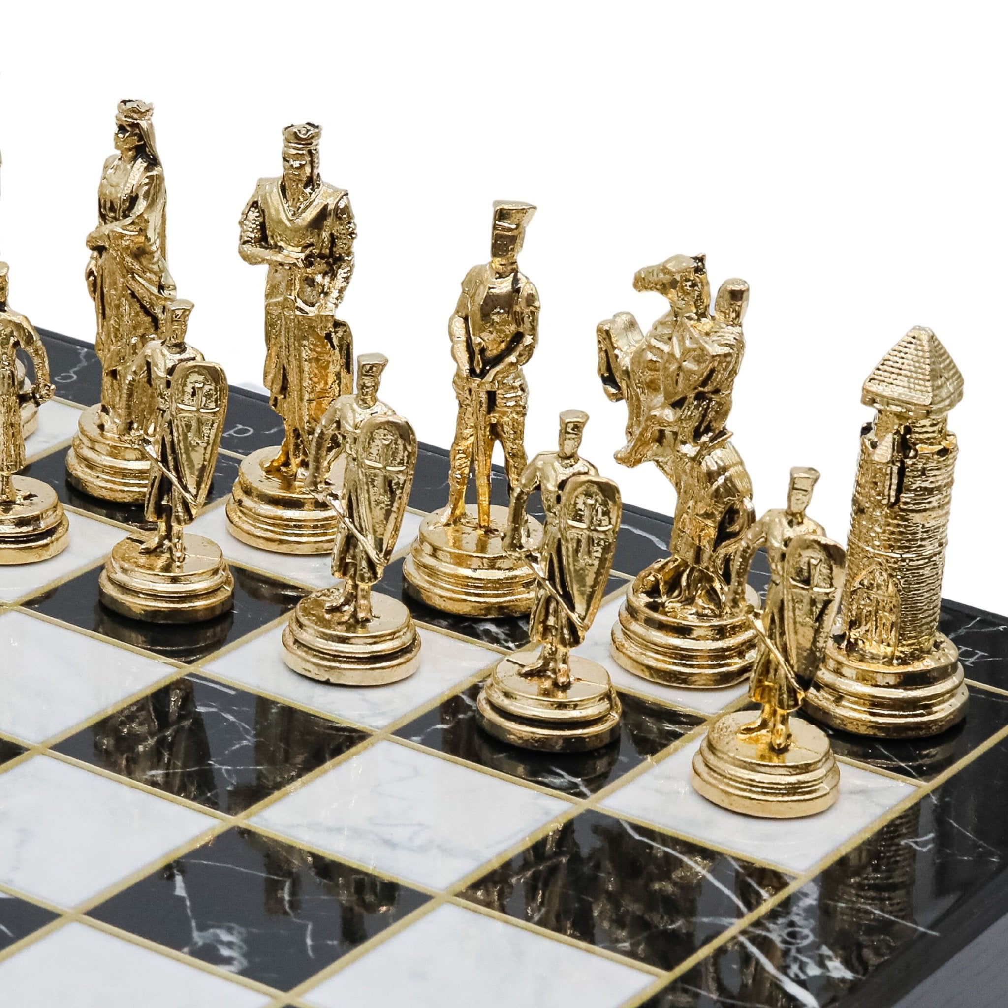 Storage Chess Set with Die Cast Metal Crusaders vs Ottoman Empire Chessmen | 37 CM (15") Storage Chess Board | Historical Themed Figures - Cooper Chess