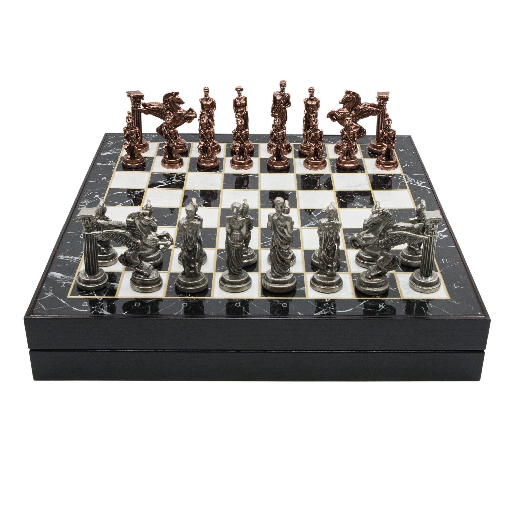 Storage Chess Set with Bronze Metal Mythology Pegasus Chessmen | 37 CM (15") Storage Chess Board | Vintage Greek Pegasus Themed Figures - Cooper Chess