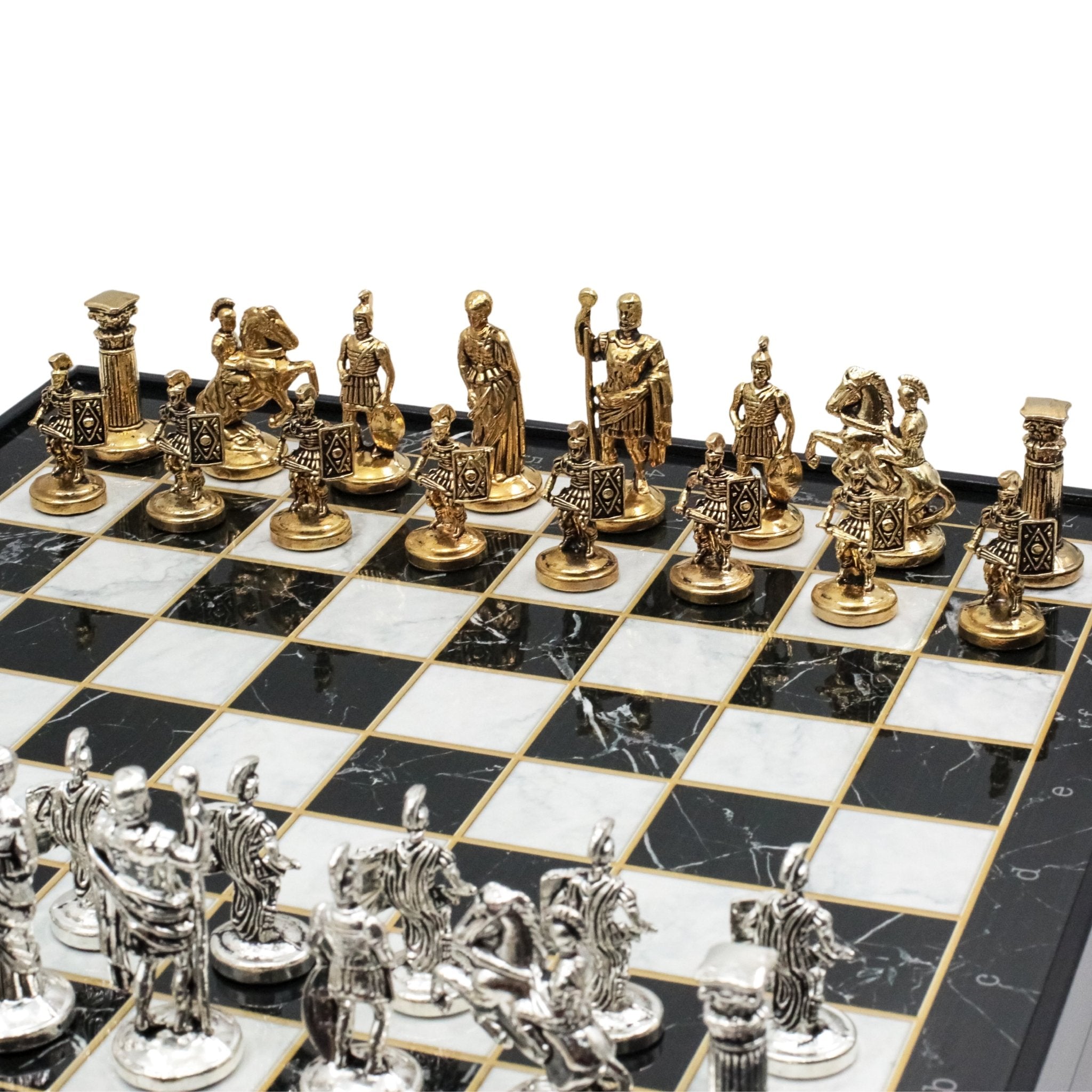 Storage Chess Set with Die Cast Metal Roman Caesar Chessmen | 37 CM (15") Storage Chess Board | Julius Caesar Roman Themed Figures - Cooper Chess