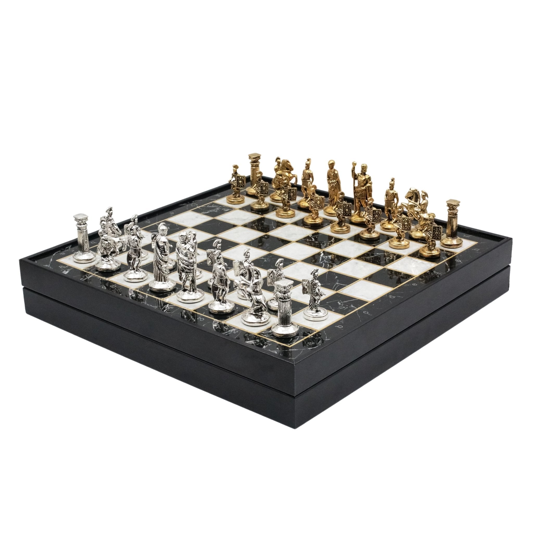 Storage Chess Set with Die Cast Metal Roman Caesar Chessmen | 37 CM (15") Storage Chess Board | Julius Caesar Roman Themed Figures - Cooper Chess