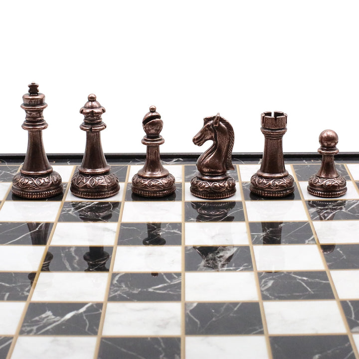 37 CM (15") Storage Chess Set with Metal Weighted Classic Baroque Figures (Bronze vs Silver) - Cooper Chess