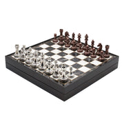37 CM (15") Storage Chess Set with Metal Weighted Classic Baroque Figures (Bronze vs Silver) - Cooper Chess
