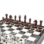 37 CM (15") Storage Chess Set with Metal Weighted Classic Baroque Figures (Bronze vs Silver) - Cooper Chess