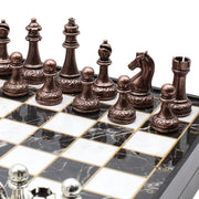 37 CM (15") Storage Chess Set with Metal Weighted Classic Baroque Figures (Bronze vs Silver) - Cooper Chess
