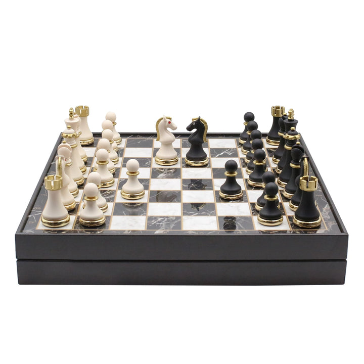 37 CM (15") Storage Chess Set with Metal Weighted Soft Touch Figures (White vs Black) - Cooper Chess