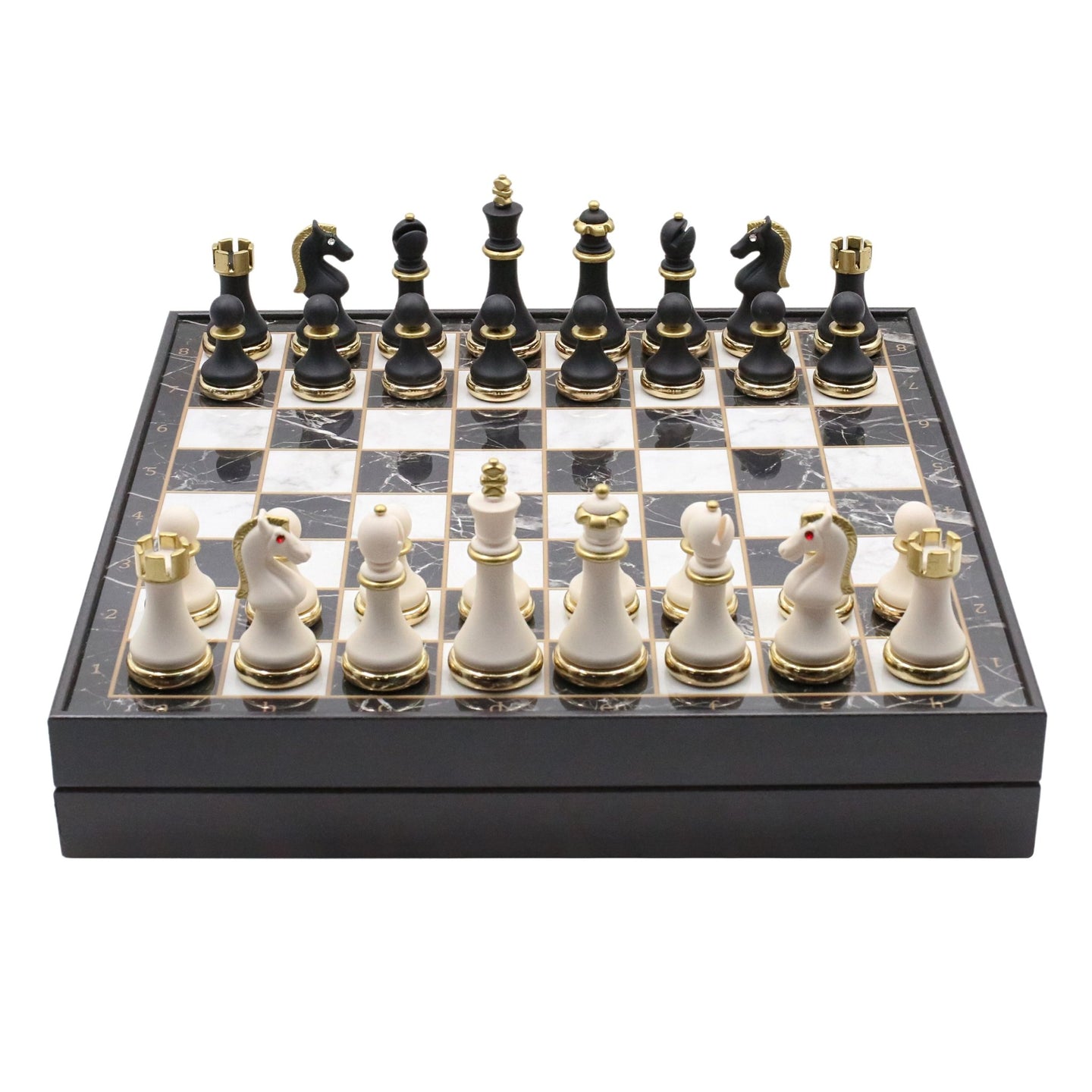 37 CM (15") Storage Chess Set with Metal Weighted Soft Touch Figures (White vs Black) - Cooper Chess