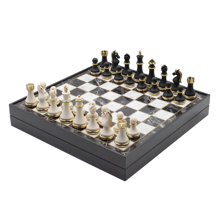 37 CM (15") Storage Chess Set with Metal Weighted Soft Touch Figures (White vs Black) - Cooper Chess