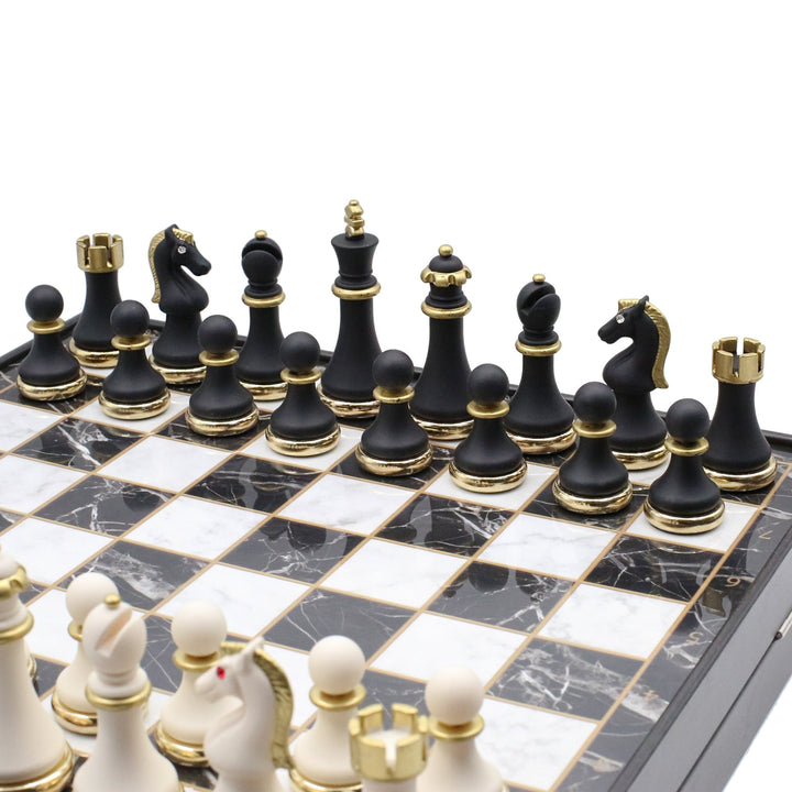 37 CM (15") Storage Chess Set with Metal Weighted Soft Touch Figures (White vs Black) - Cooper Chess