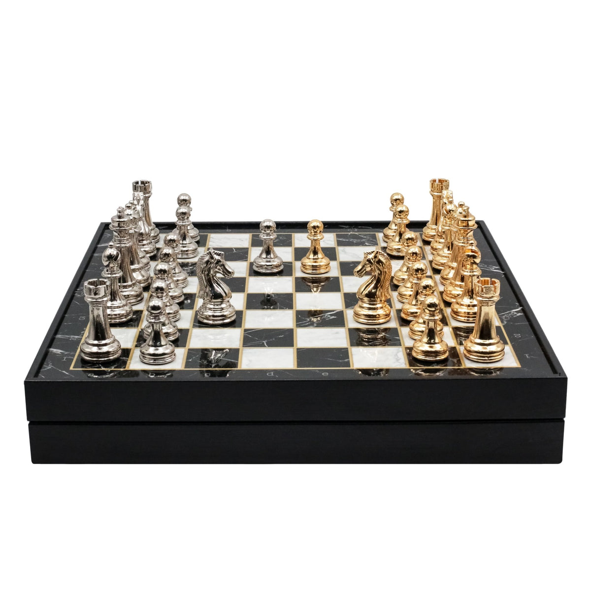 Storage Chess Set with Metal Weighted Staunton Figures (Gold vs Silver) | 37 CM (15") Storage Chess Board | Classic Metal Figures - Cooper Chess