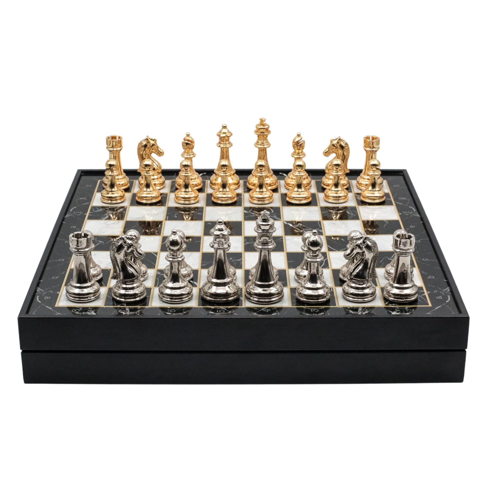 Storage Chess Set with Metal Weighted Staunton Figures (Gold vs Silver) | 37 CM (15") Storage Chess Board | Classic Metal Figures - Cooper Chess