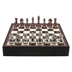 Storage Chess Set with Metal Weighted Staunton Figures (Bronze vs Silver) | 37 CM (15") Storage Chess Board | Classic Metal Figures - Cooper Chess