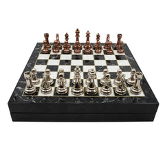 Storage Chess Set with Metal Weighted Staunton Figures (Bronze vs Silver) | 37 CM (15") Storage Chess Board | Classic Metal Figures - Cooper Chess