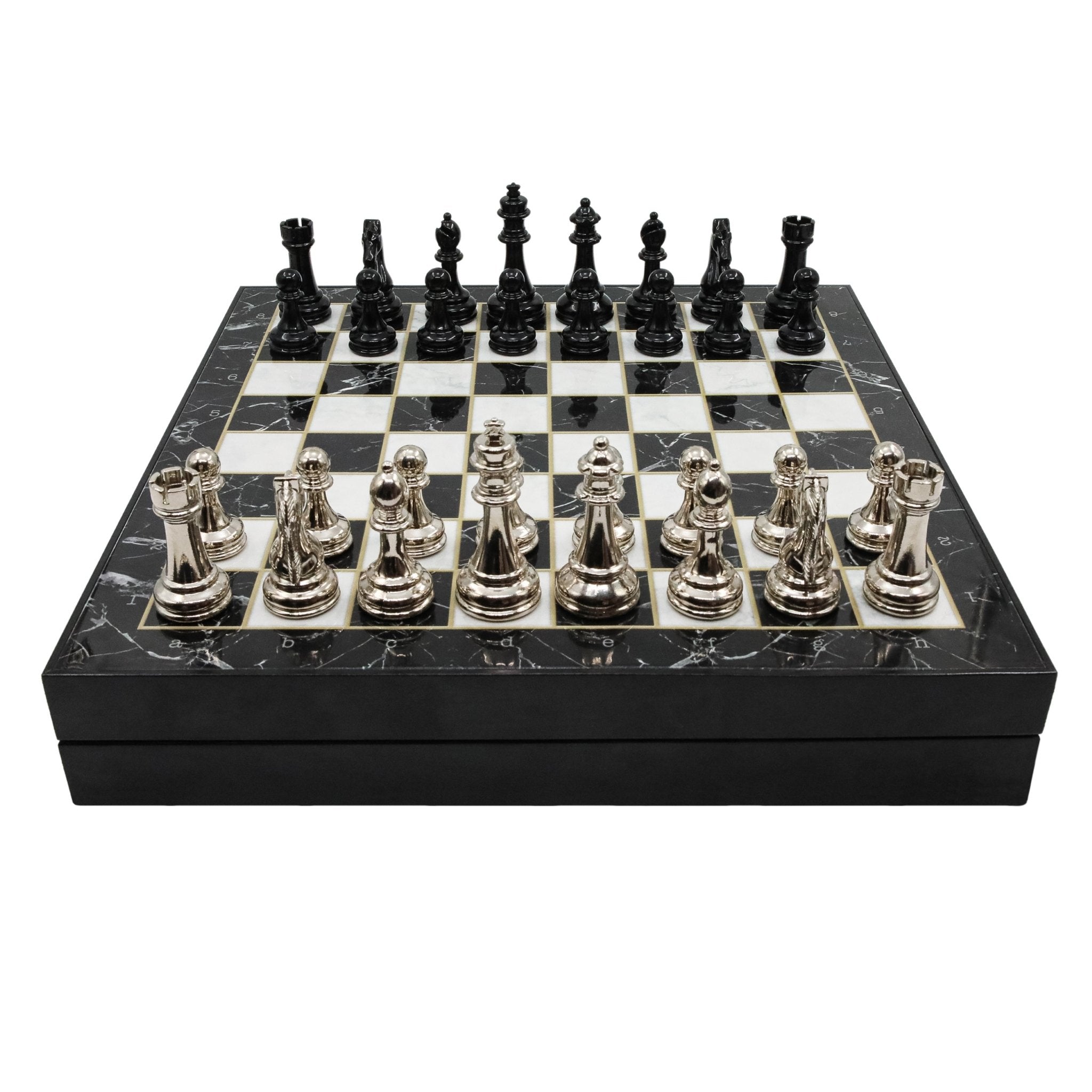 Storage Chess Set with Metal Weighted Staunton Figures (Black vs Silver) | 37 CM (15") Storage Chess Board | Classic Metal Figures - Cooper Chess