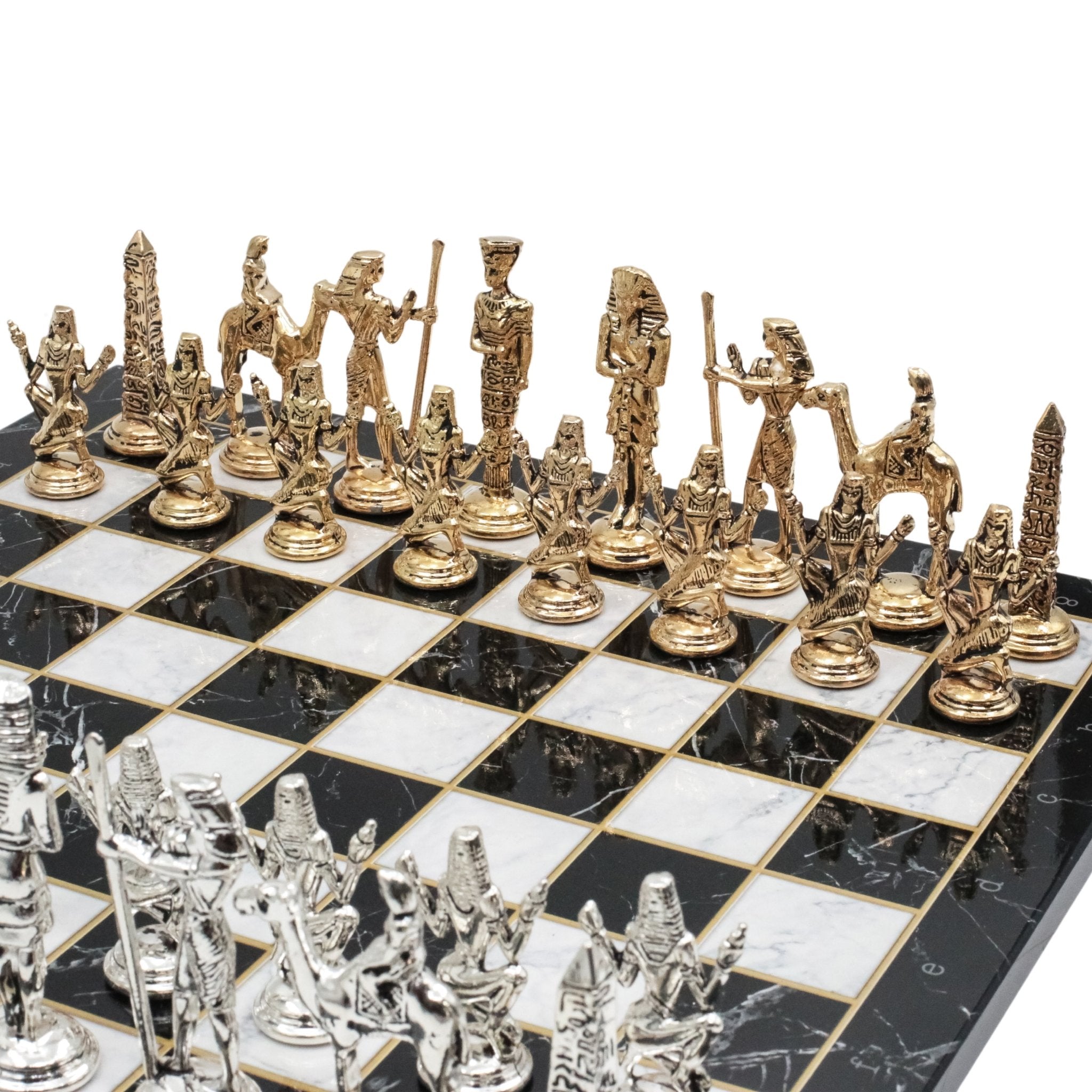 Egypt Cleopatra Metal Chess Set | Wooden Chess Board 37CM (15") - Cooper Chess