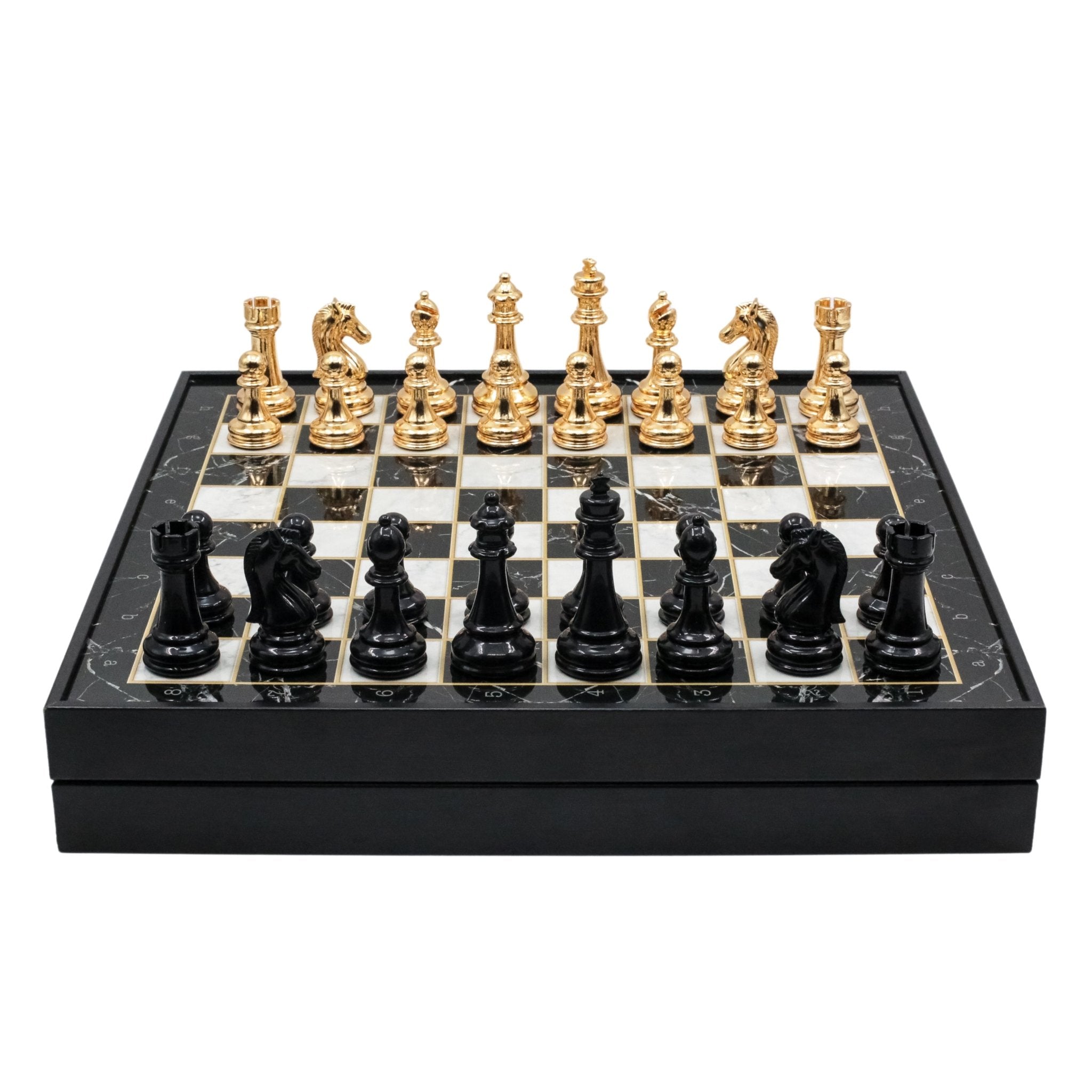 Storage Chess Set with Metal Weighted Staunton Figures (Gold vs Black) | 37 CM (15") Storage Chess Board | Classic Metal Figures - Cooper Chess