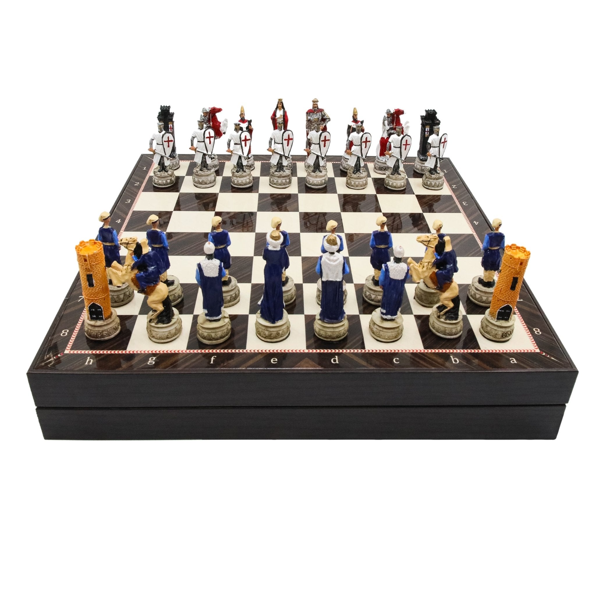 Storage Chess Set with Hand - painted Ottoman Empire vs Crusaders Figures (White Colour) | 37 CM (15") Storage Chess Board | Ottoman & Crusaders Themed Figures - Cooper Chess