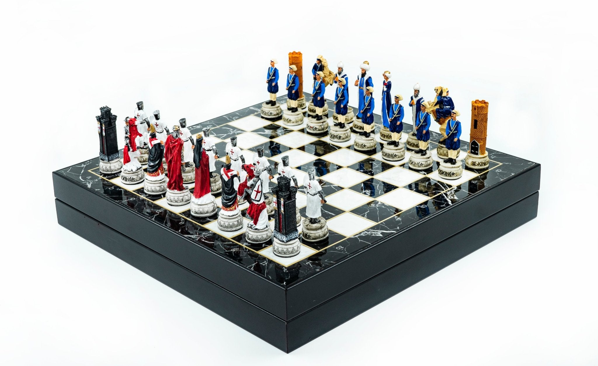 Storage Chess Set with Hand - painted Ottoman Empire vs Crusaders Figures (White Colour) | 37 CM (15") Storage Chess Board | Ottoman & Crusaders Themed Figures - Cooper Chess